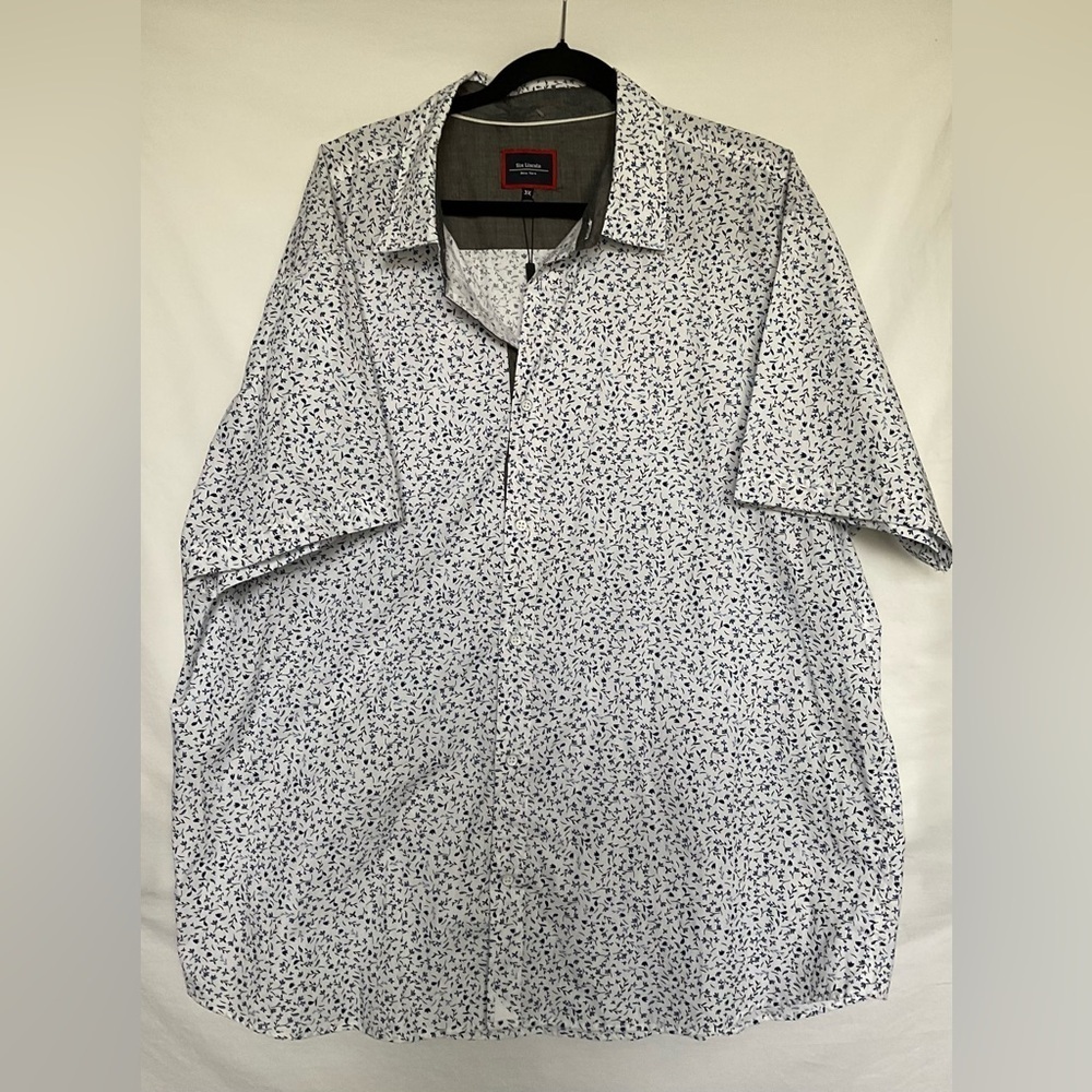 Blue and White Casual Button Down Shirt with Textured Pattern